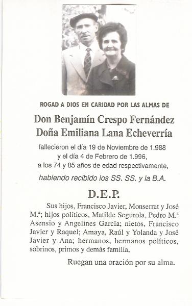 Benjamín Crespo Fernández Emiliana Lana Echeverría