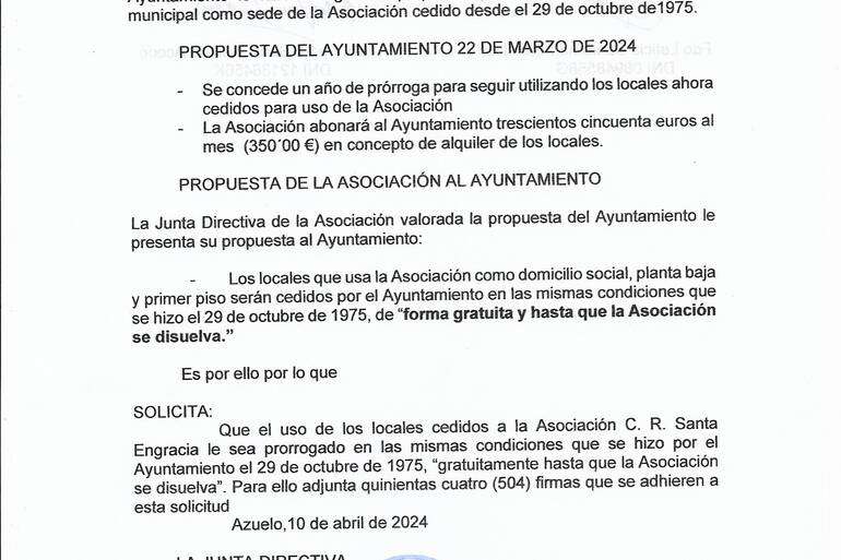 Propuesta de la Asociación al Ayuntamiento de Azuelo